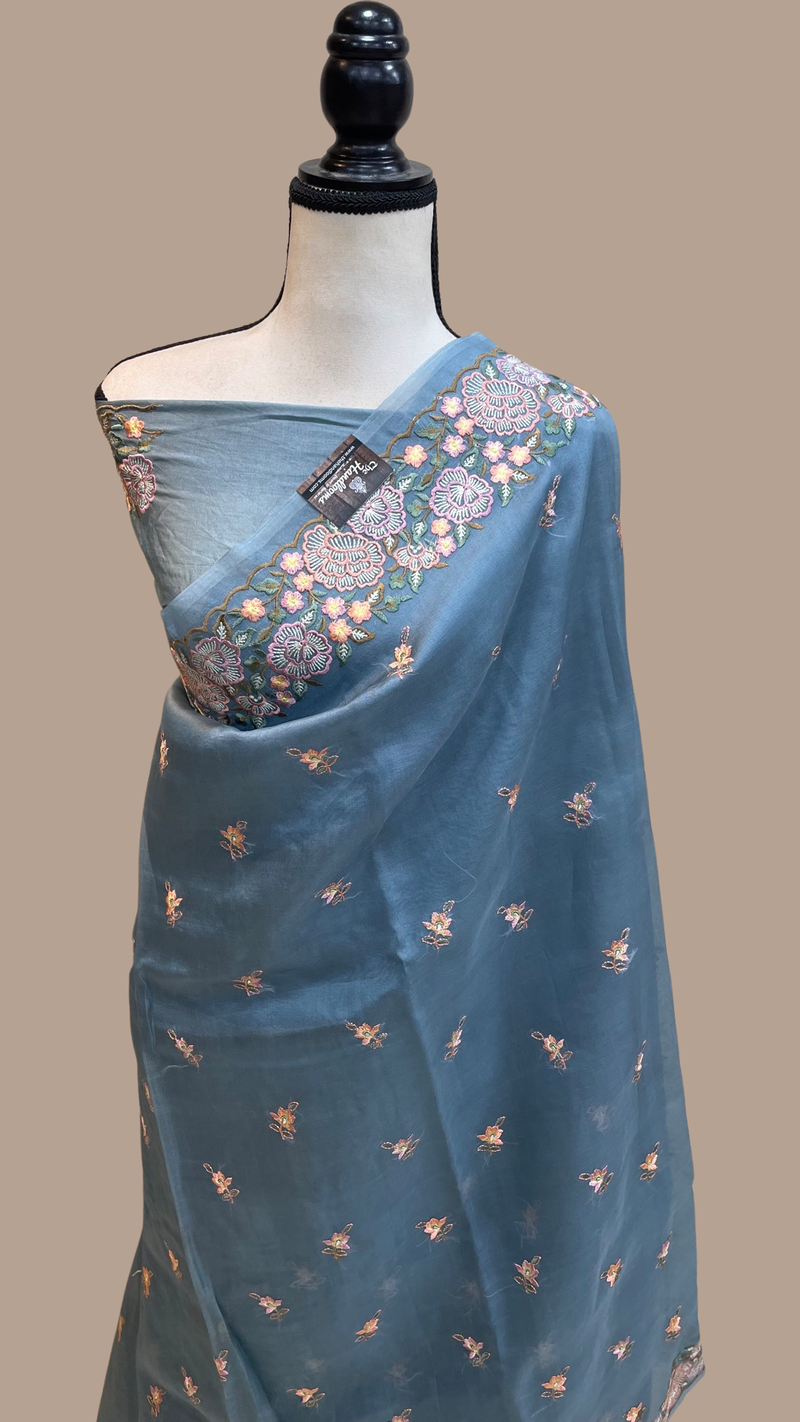 Pure Organza Chikankari Handloom Banarasi Saree - The Handlooms