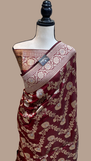 Pure Katan Silk Banarasi Handloom Saree - All over Sona Roopa Jaal work - The Handlooms