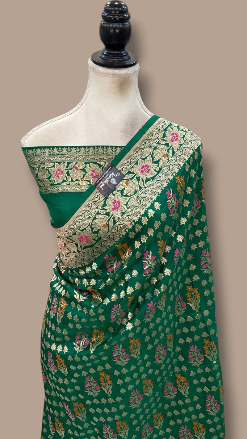 Pure Katan Silk Banarasi Handloom Saree - All Over Jaal Work With Meenakari