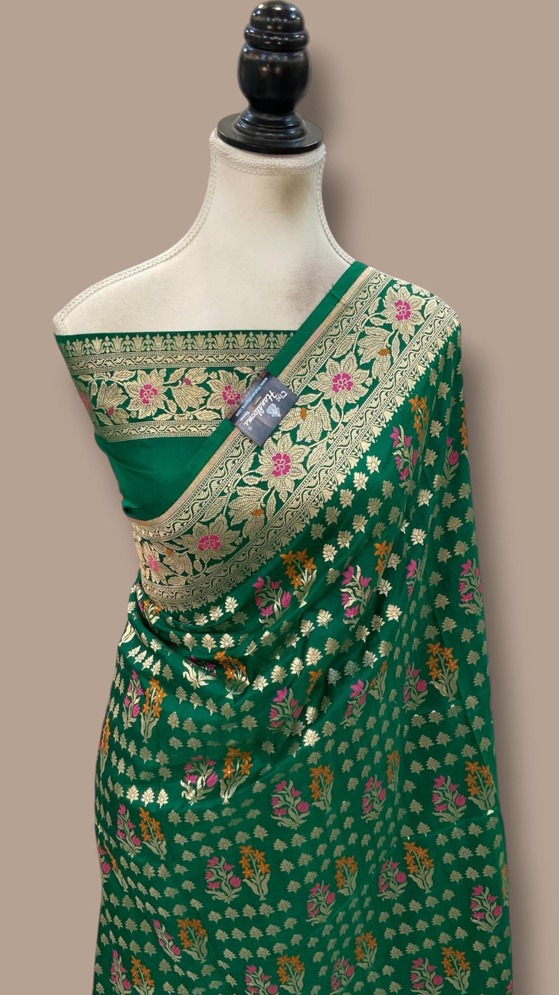 Pure Katan Silk Banarasi Handloom Saree - All Over Jaal Work With Meenakari