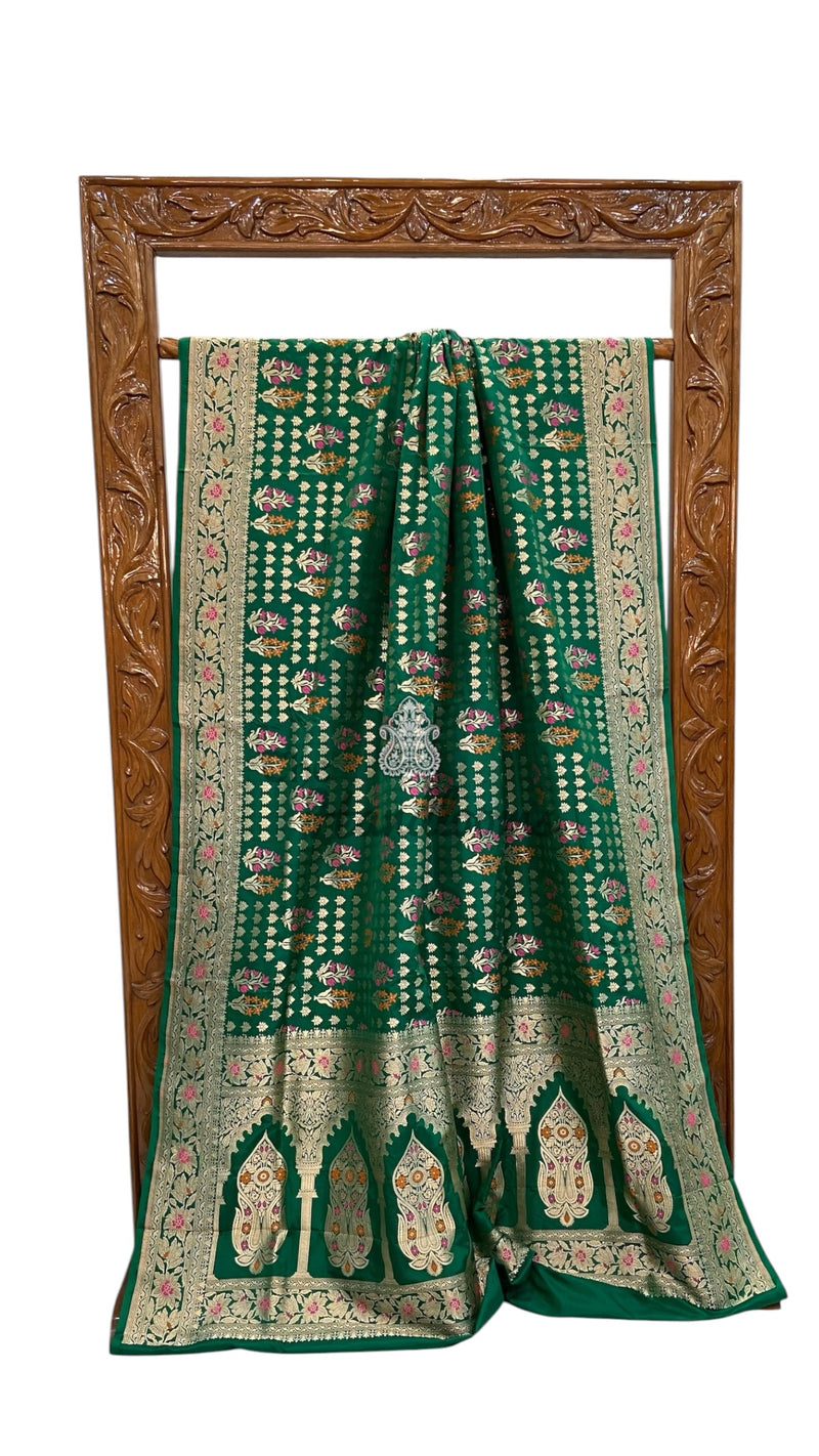 Pure Katan Silk Banarasi Handloom Saree - All Over Jaal Work With Meenakari