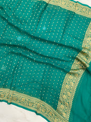 Pure Georgette Dupatta - Emerald Green Gold Zari - The Handlooms