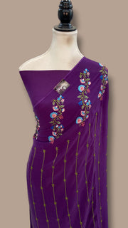 Pure Georgette Chikankari Handloom Banarasi Saree - The Handlooms