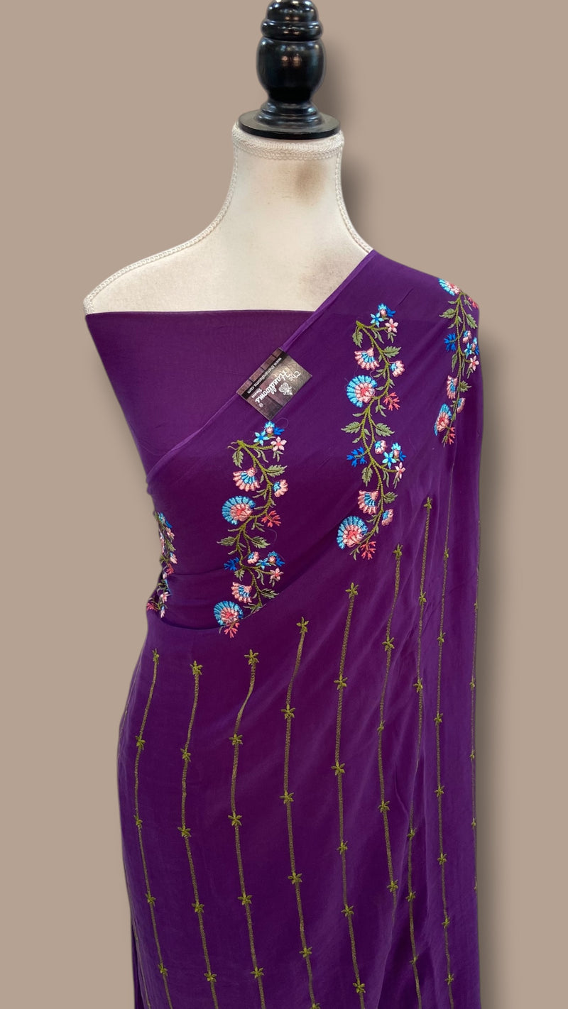 Pure Georgette Chikankari Handloom Banarasi Saree - The Handlooms
