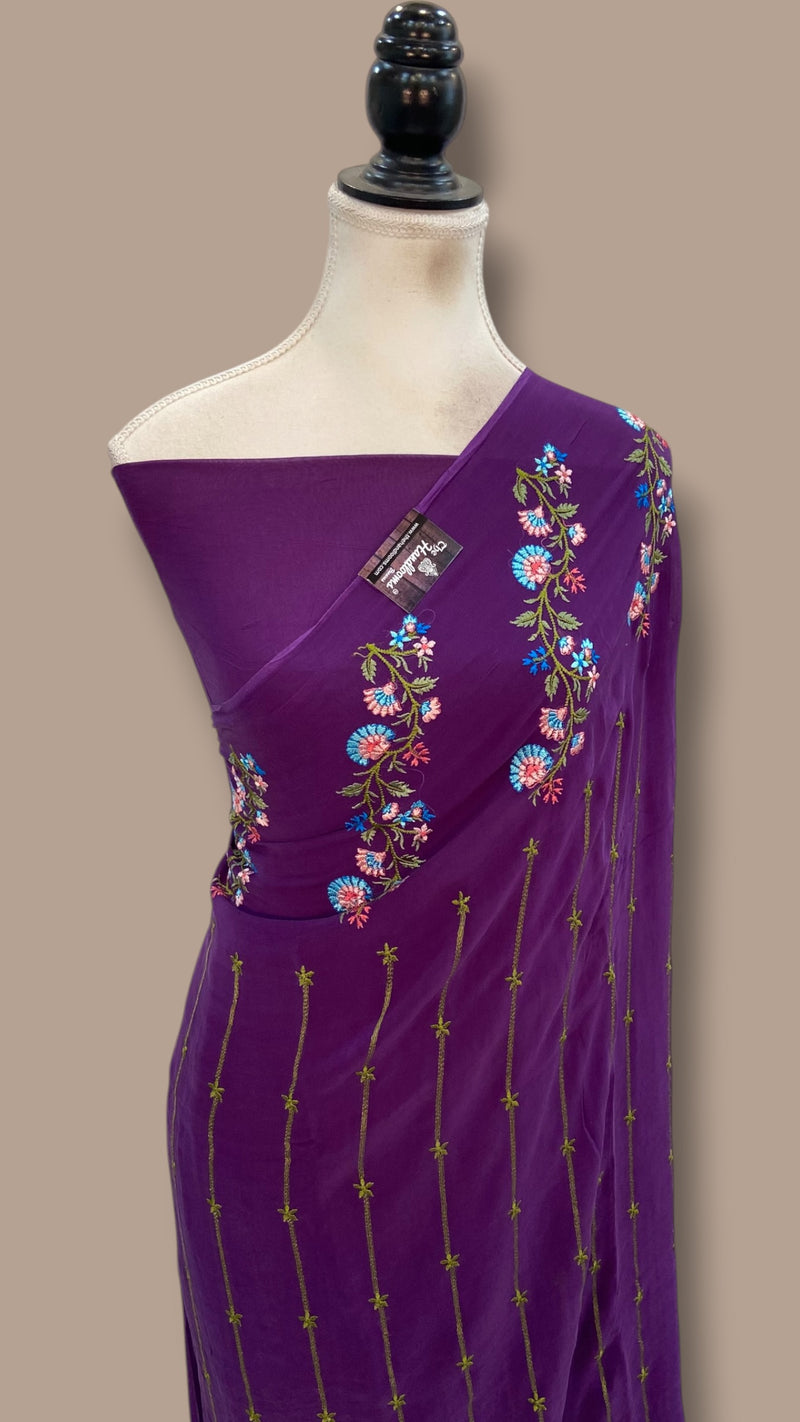 Pure Georgette Chikankari Handloom Banarasi Saree - The Handlooms