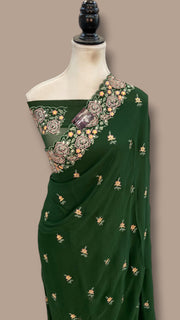 Pure Georgette Chikankari Handloom Banarasi Saree - The Handlooms