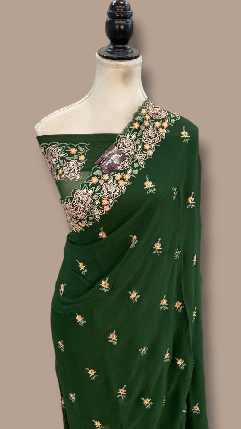 Pure Georgette Chikankari Handloom Banarasi Saree - The Handlooms