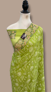 Pure Georgette Chikankari Handloom Banarasi Saree - The Handlooms