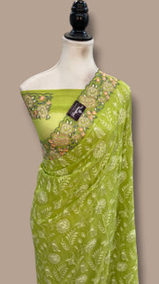 Pure Georgette Chikankari Handloom Banarasi Saree - The Handlooms