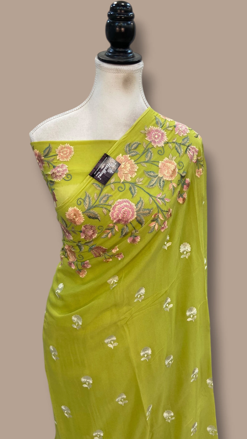Pure Georgette Chikankari Handloom Banarasi Saree - The Handlooms