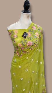 Pure Georgette Chikankari Handloom Banarasi Saree - The Handlooms