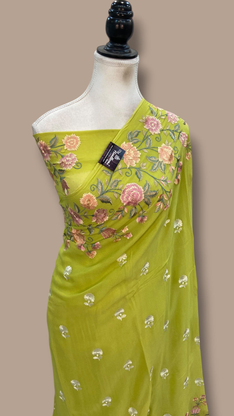 Pure Georgette Chikankari Handloom Banarasi Saree - The Handlooms