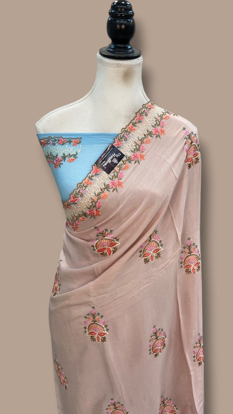 Pure Georgette Chikankari Handloom Banarasi Saree - The Handlooms