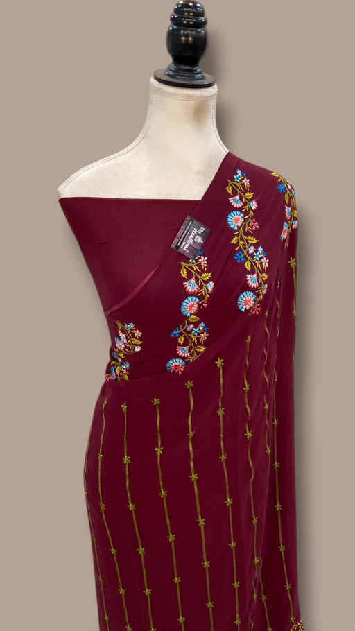 Pure Georgette Chikankari Handloom Banarasi Saree - The Handlooms