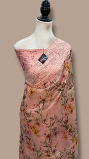 Pure Organza Handloom Banarasi Saree With Digital Print And Chikankari - The Handlooms