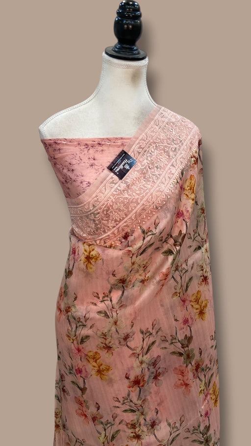 Pure Organza Handloom Banarasi Saree With Digital Print And Chikankari - The Handlooms