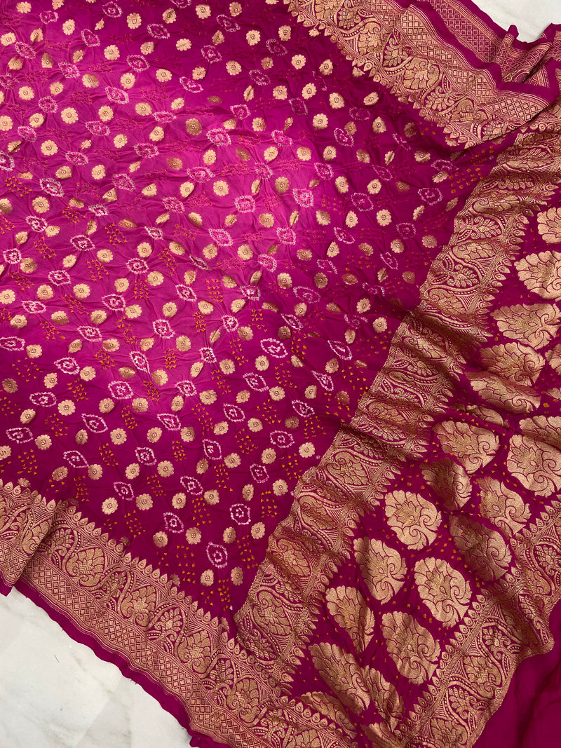 Pure Georgette Banarasi Bandhej Handloom Dupatta - The Handlooms