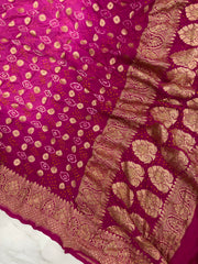Pure Georgette Banarasi Bandhej Handloom Dupatta - The Handlooms