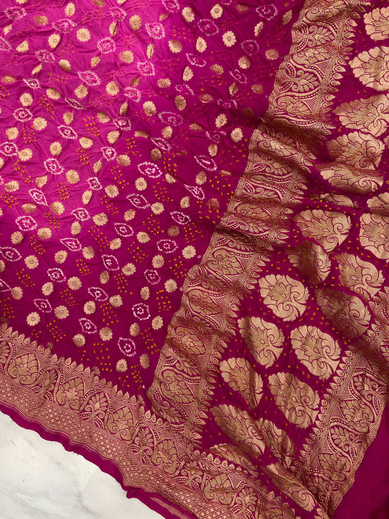 Pure Georgette Banarasi Bandhej Handloom Dupatta - The Handlooms