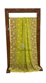 Pure Georgette Chikankari Handloom Banarasi Saree - The Handlooms