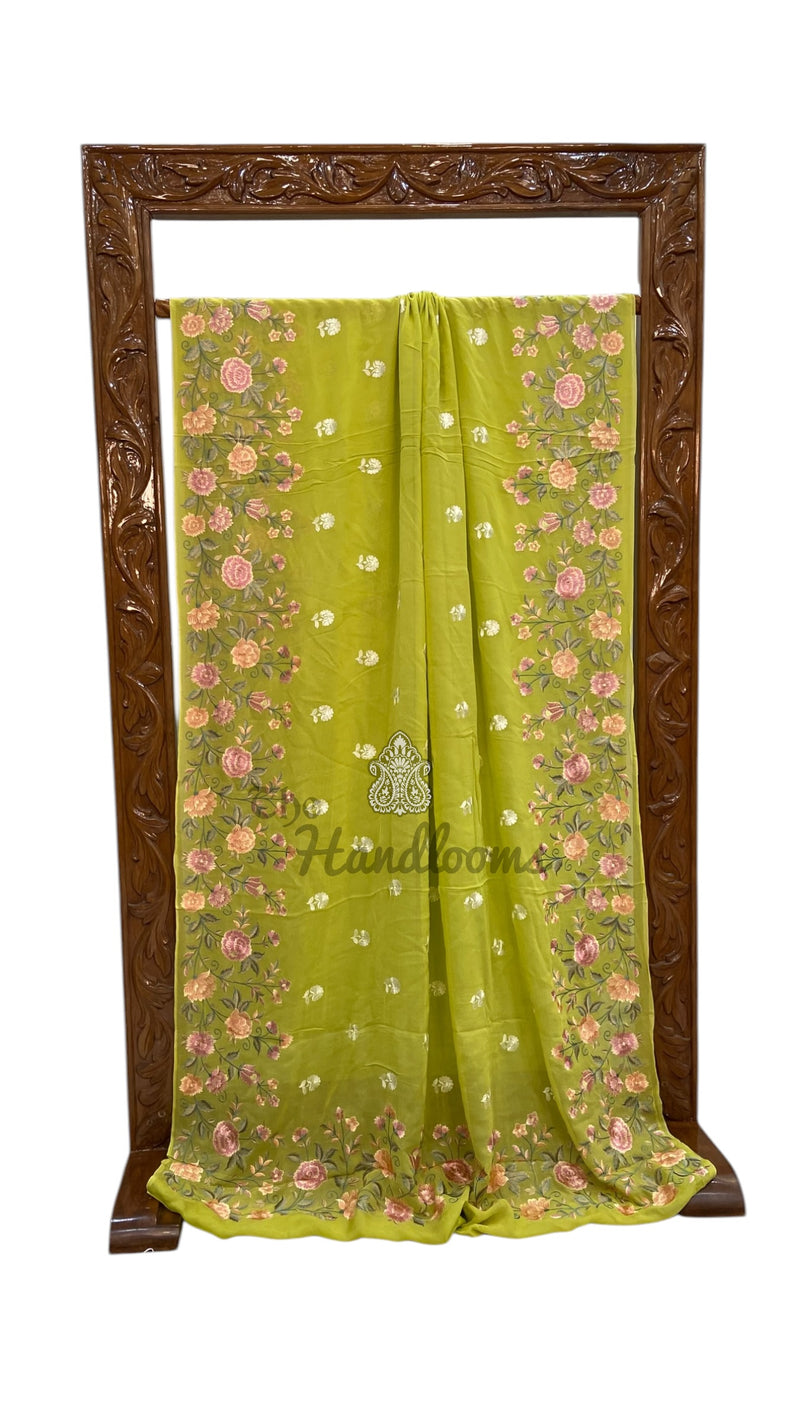 Pure Georgette Chikankari Handloom Banarasi Saree - The Handlooms