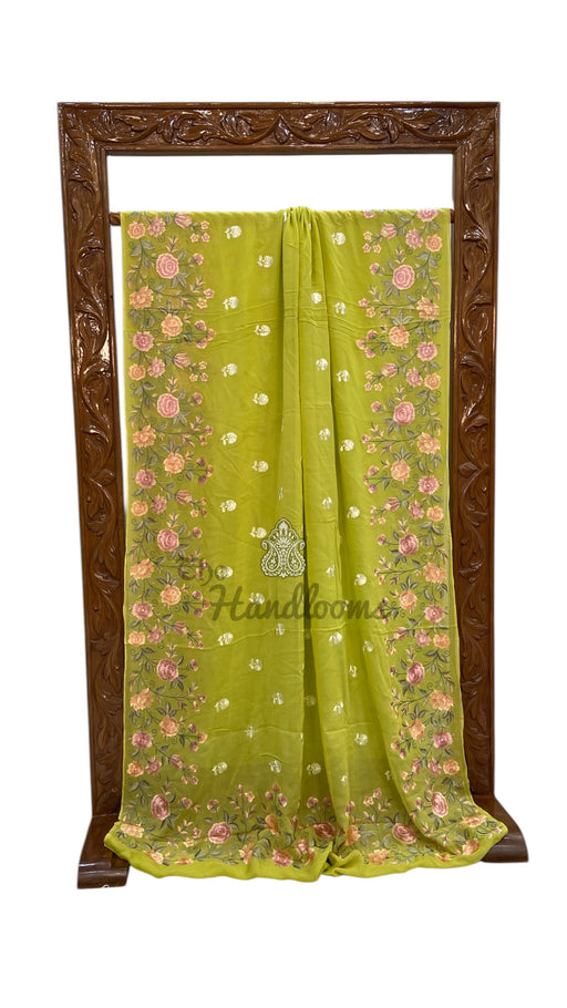 Pure Georgette Chikankari Handloom Banarasi Saree - The Handlooms