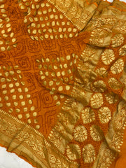 Pure Georgette Banarasi Bandhej Handloom Dupatta - The Handlooms