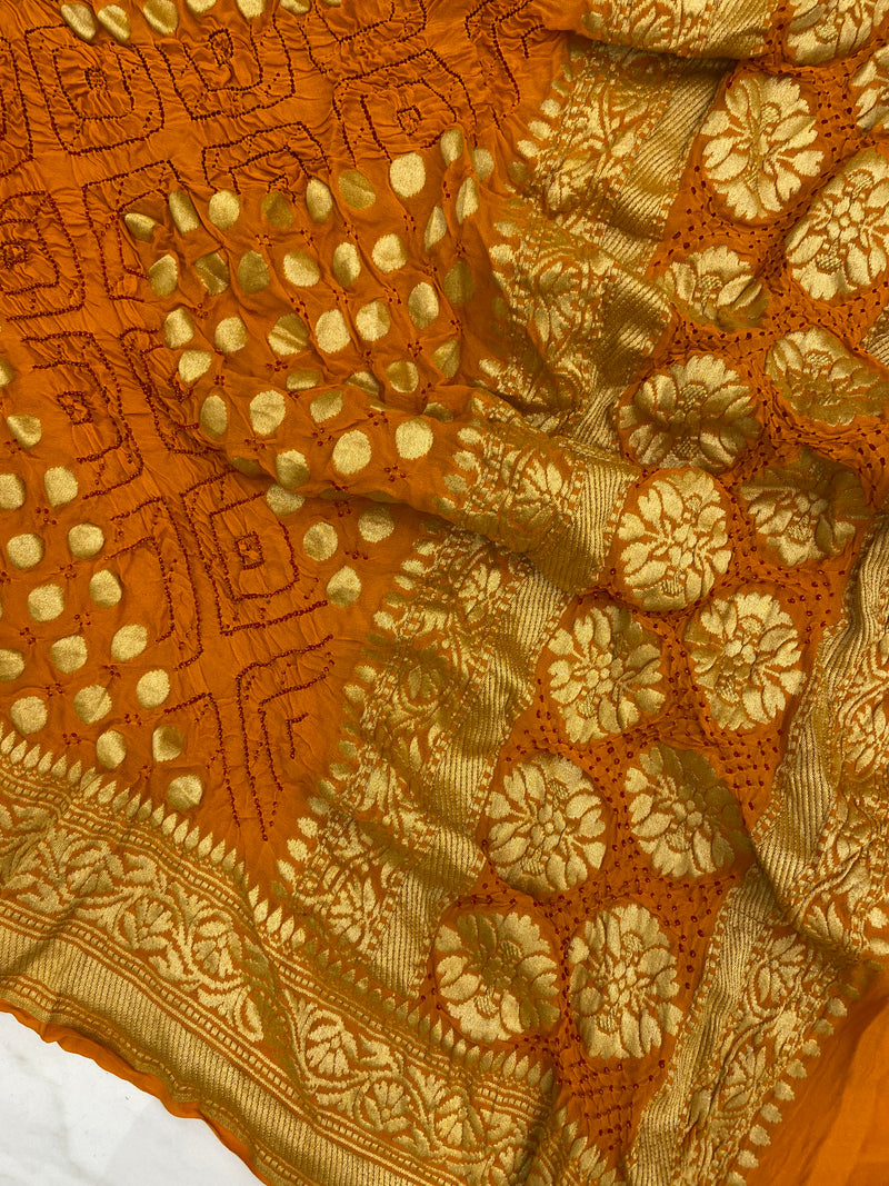 Pure Georgette Banarasi Bandhej Handloom Dupatta - The Handlooms