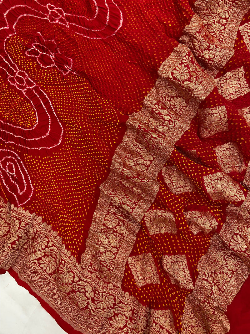 Pure Georgette Banarasi Bandhej Handloom Dupatta - The Handlooms