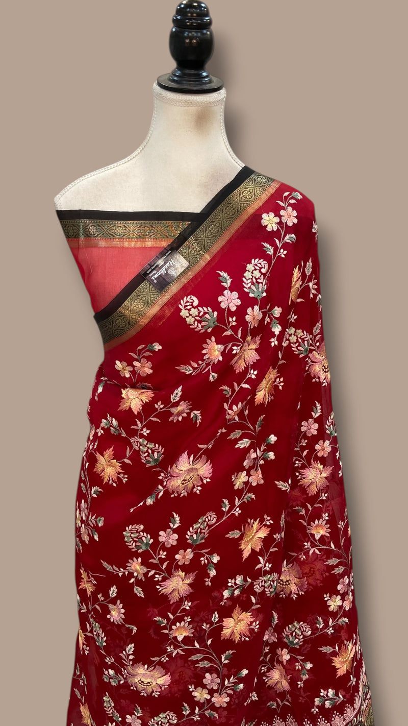 Pure Organza Chikankari Handloom Banarasi Saree - The Handlooms