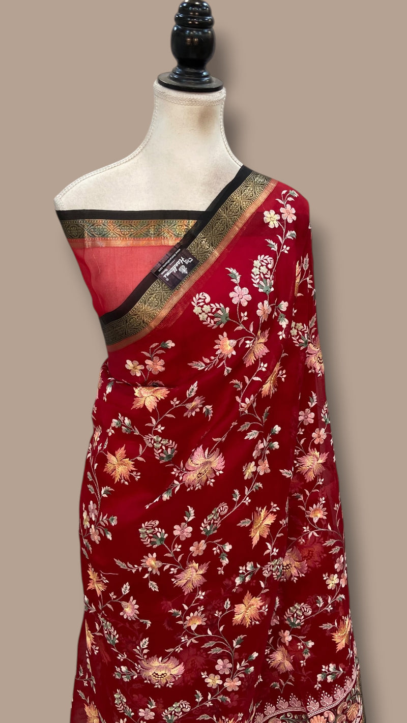 Pure Organza Chikankari Handloom Banarasi Saree - The Handlooms