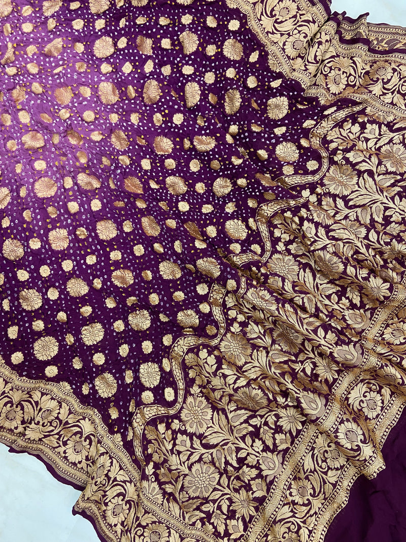 Pure Georgette Banarasi Bandhej Handloom Dupatta - The Handlooms