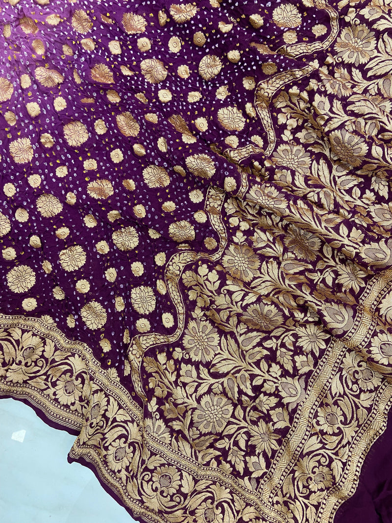 Pure Georgette Banarasi Bandhej Handloom Dupatta - The Handlooms