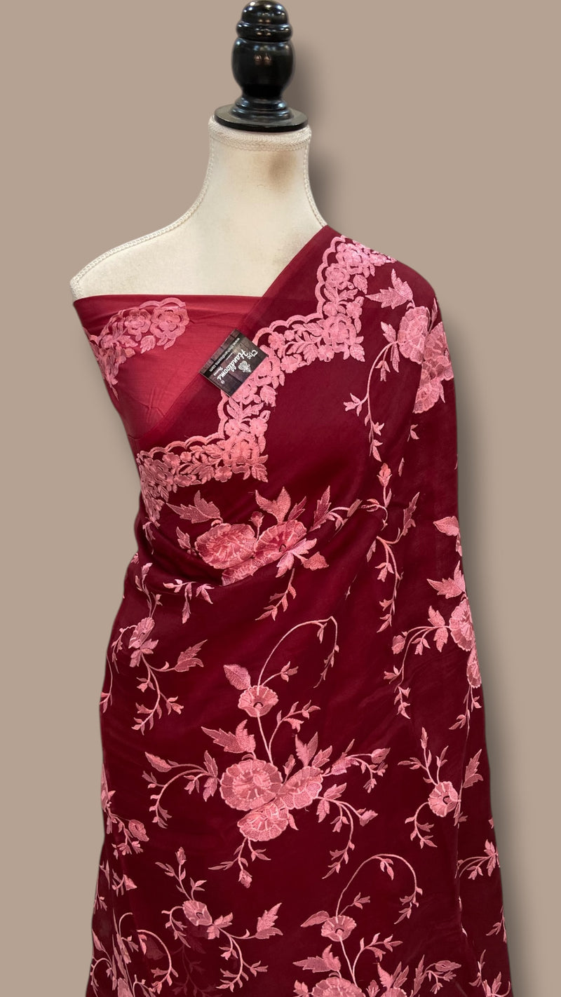 Pure Organza Chikankari Handloom Banarasi Saree - The Handlooms