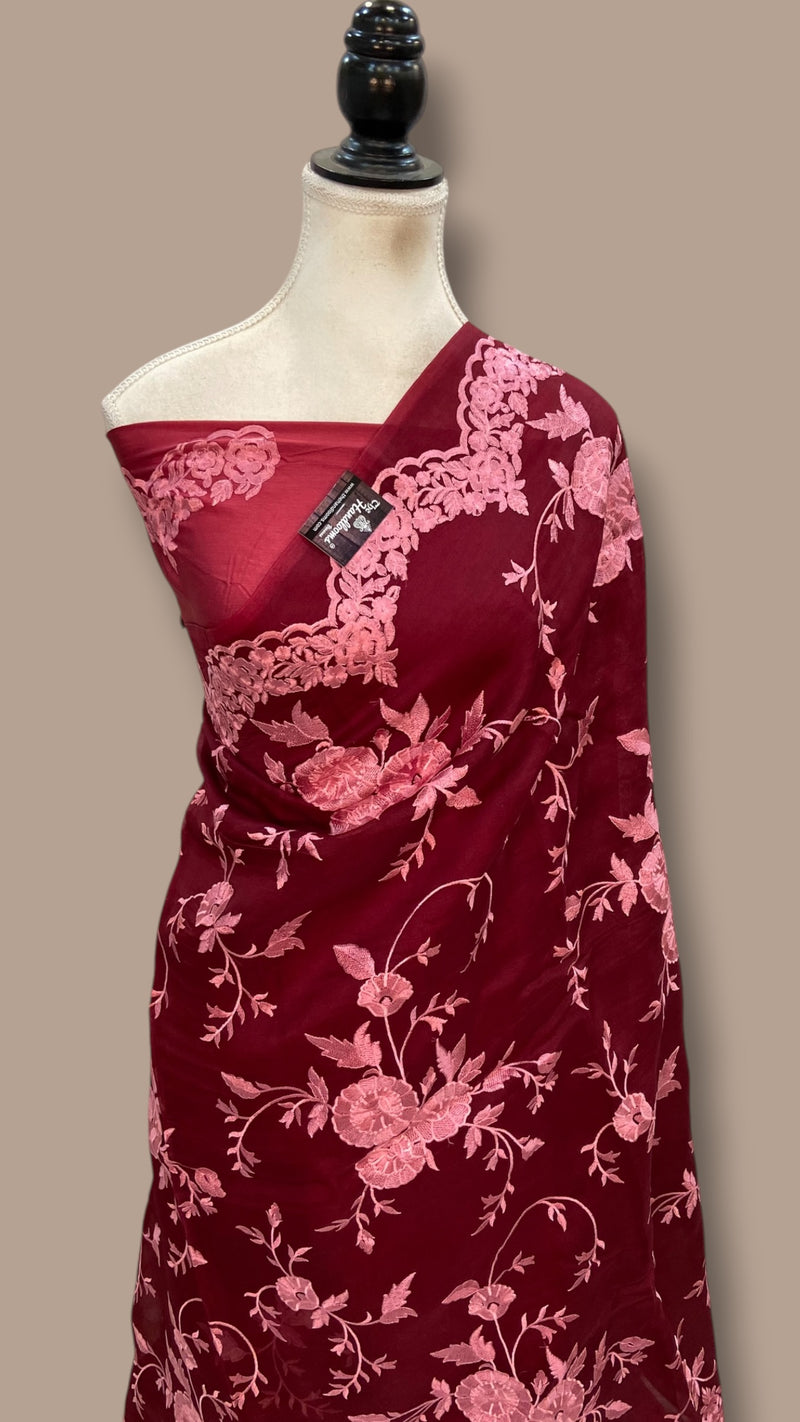 Pure Organza Chikankari Handloom Banarasi Saree - The Handlooms
