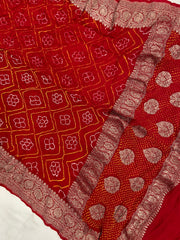 Pure Georgette Banarasi Bandhej Handloom - The Handlooms