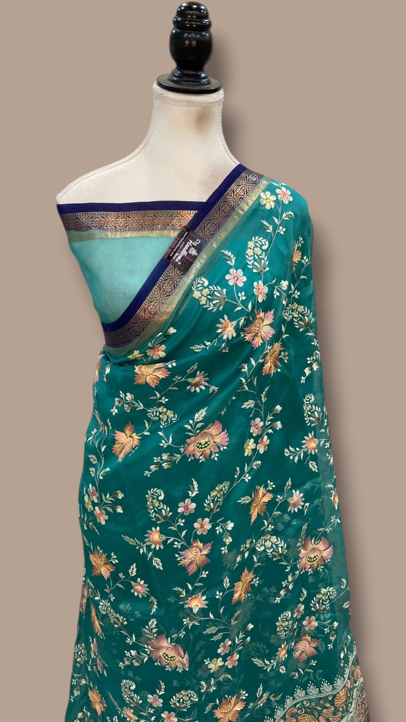 Pure Organza Chikankari Handloom Banarasi Saree