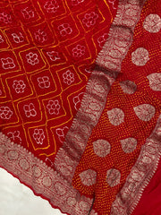 Pure Georgette Banarasi Bandhej Handloom - The Handlooms