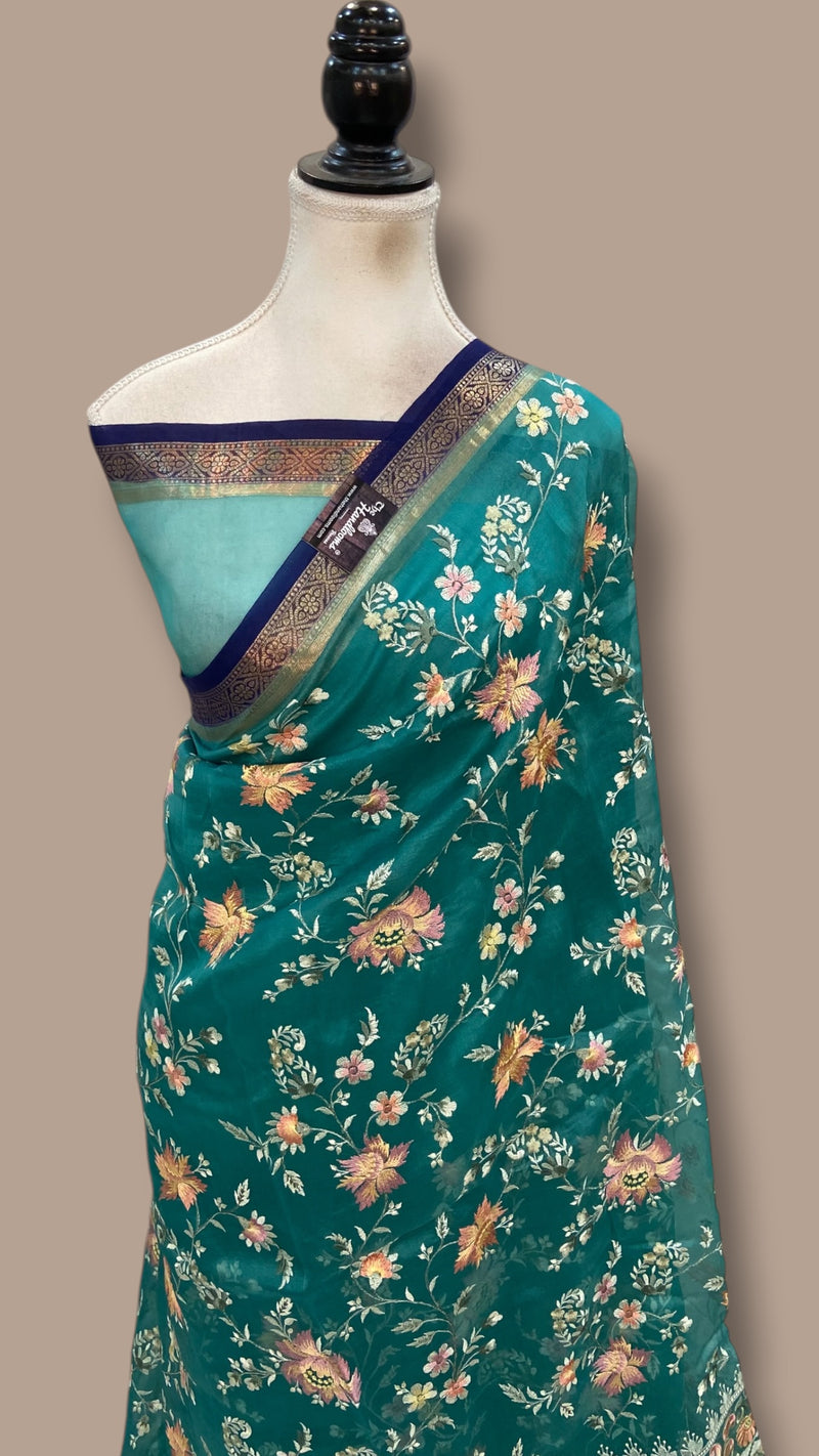 Pure Organza Chikankari Handloom Banarasi Saree
