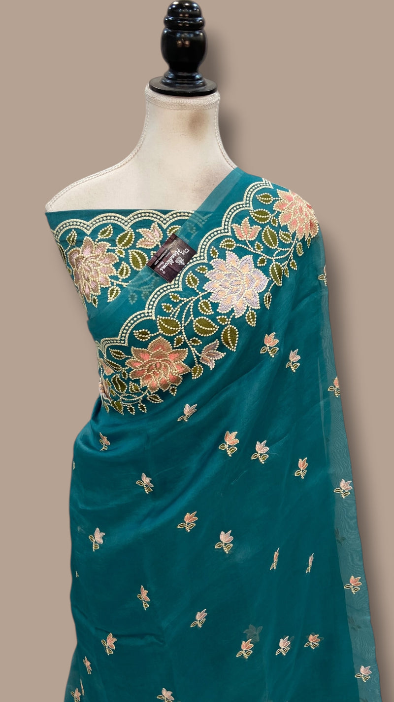 Pure Organza Chikankari Handloom Banarasi Saree - The Handlooms