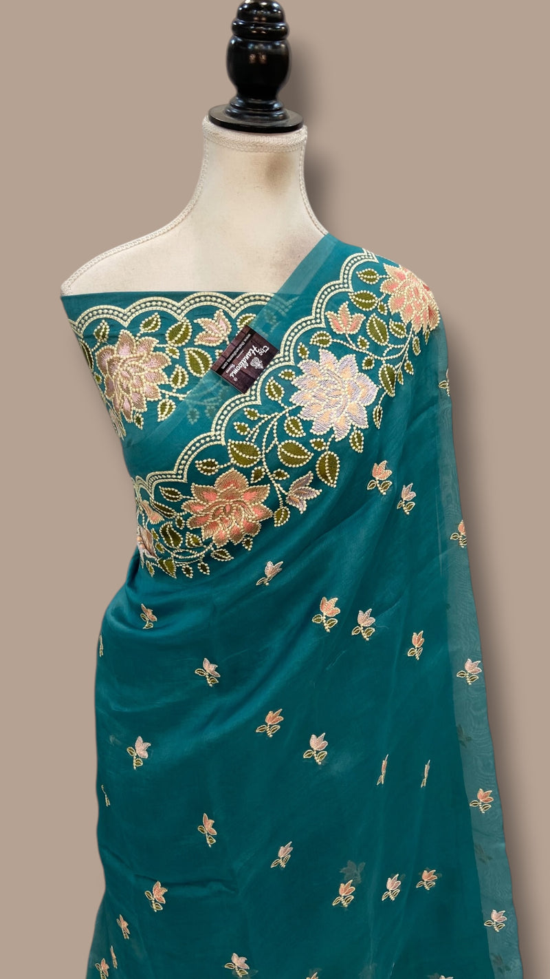 Pure Organza Chikankari Handloom Banarasi Saree - The Handlooms