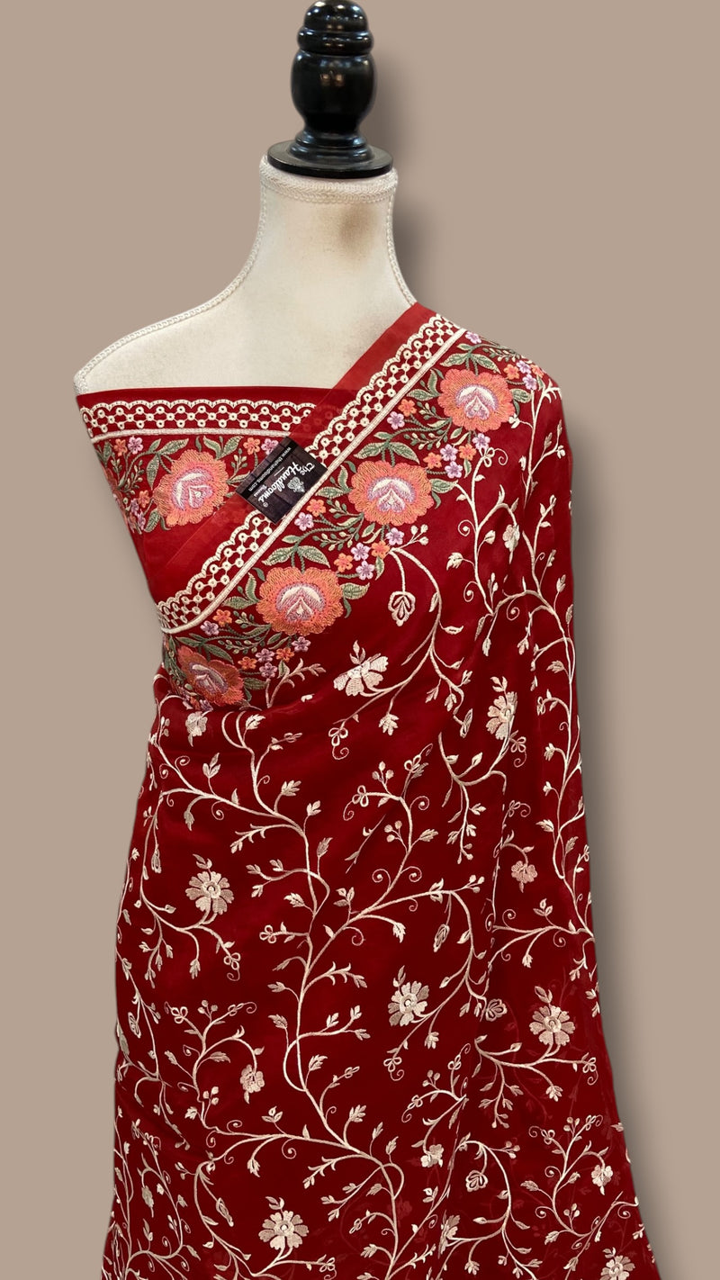 Pure Organza Chikankari Handloom Banarasi Saree - The Handlooms