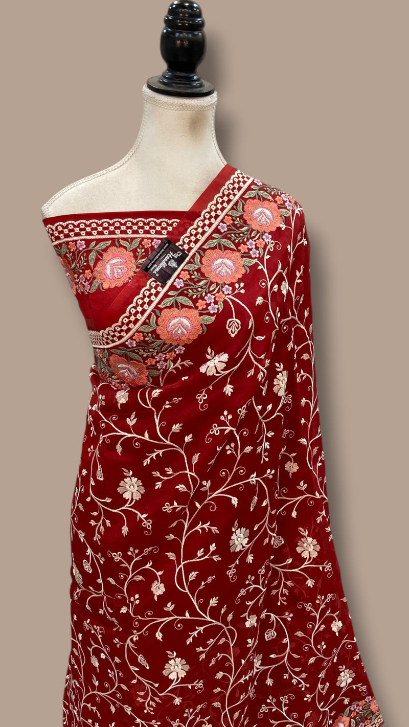 Pure Organza Chikankari Handloom Banarasi Saree - The Handlooms