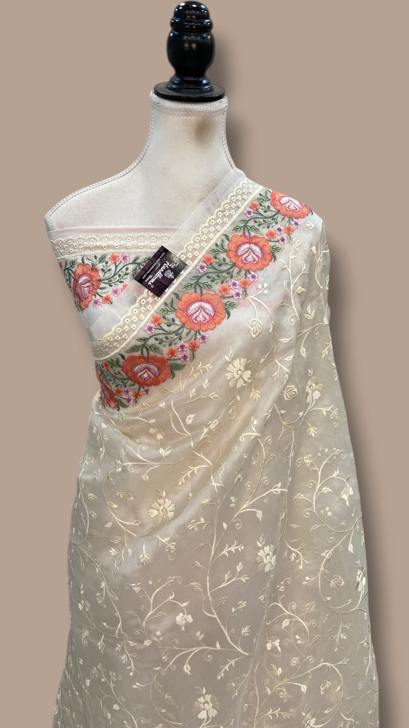 Pure Organza Chikankari Handloom Banarasi Saree - The Handlooms