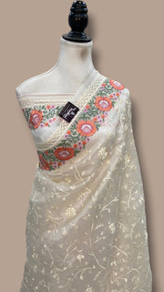 Pure Organza Chikankari Handloom Banarasi Saree - The Handlooms
