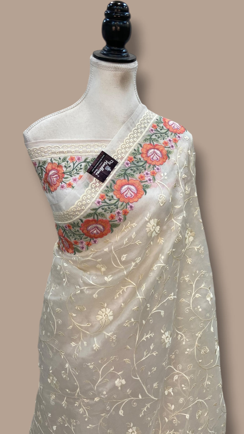 Pure Organza Chikankari Handloom Banarasi Saree - The Handlooms