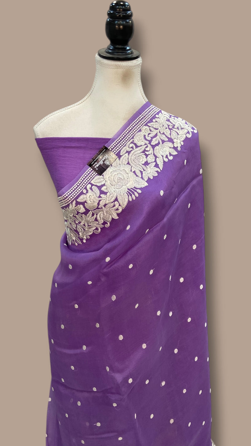 Pure Organza Chikankari Handloom Banarasi Saree - The Handlooms