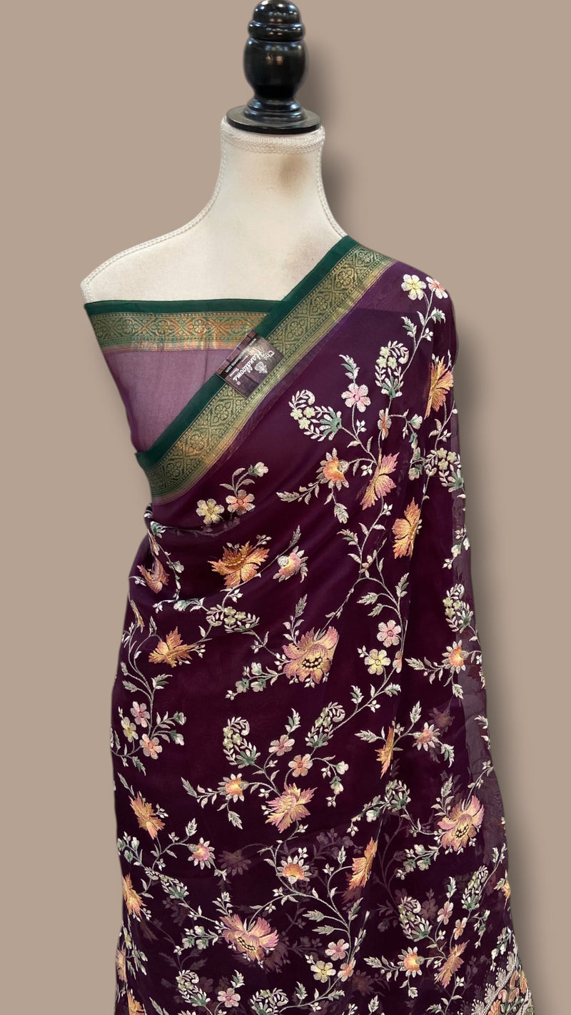 Pure Organza Chikankari Handloom Banarasi Saree - The Handlooms