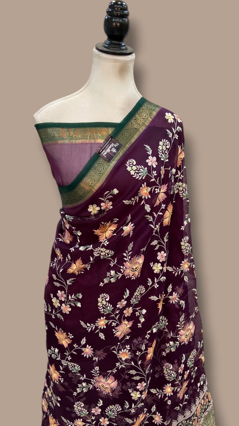 Pure Organza Chikankari Handloom Banarasi Saree - The Handlooms
