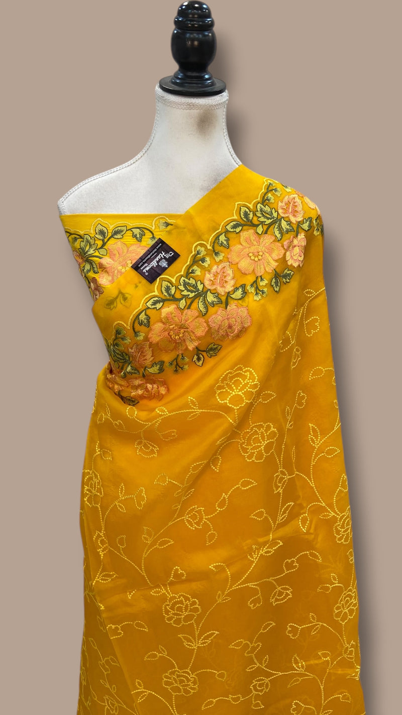 Pure Organza Chikankari Handloom Banarasi Saree - The Handlooms